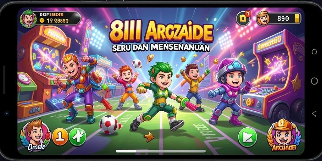 Tampilan antarmuka permainan Arcade 8II yang menarik dan interaktif.