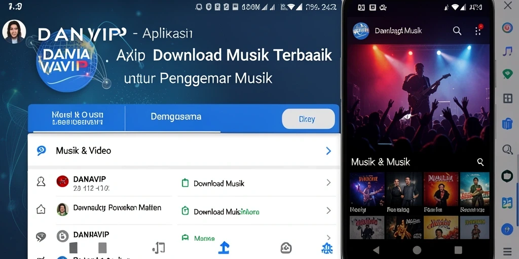 Antarmuka aplikasi DANAVIP untuk Download Musik yang ramah pengguna.