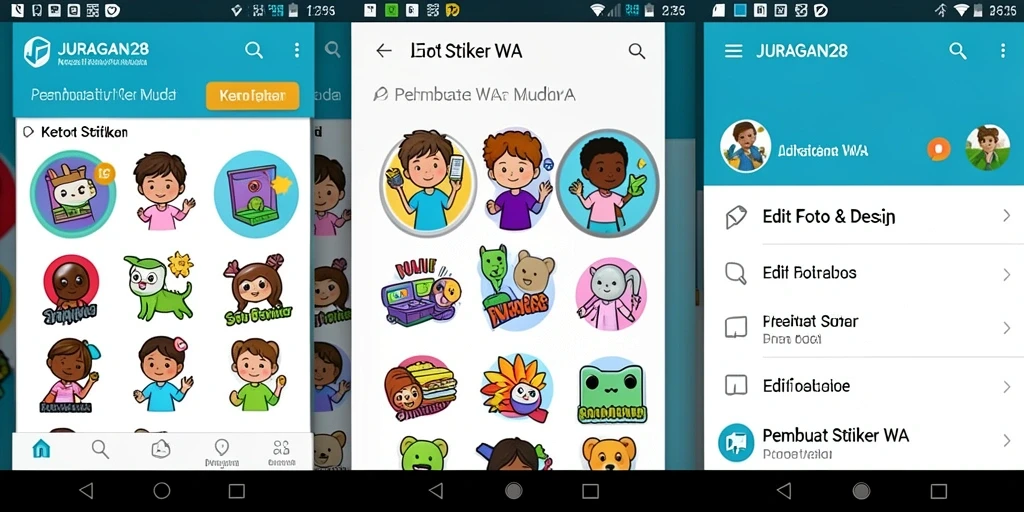 Antarmuka <strong>JURAGAN28</strong> yang intuitif untuk membuat stiker WhatsApp.