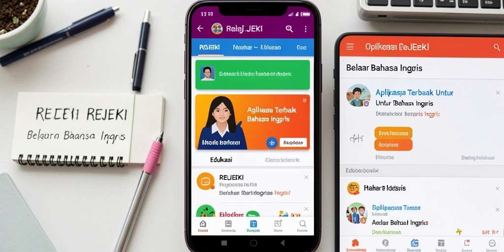 Tampilan antarmuka aplikasi REJEKI yang ramah pengguna untuk belajar Bahasa Inggris.